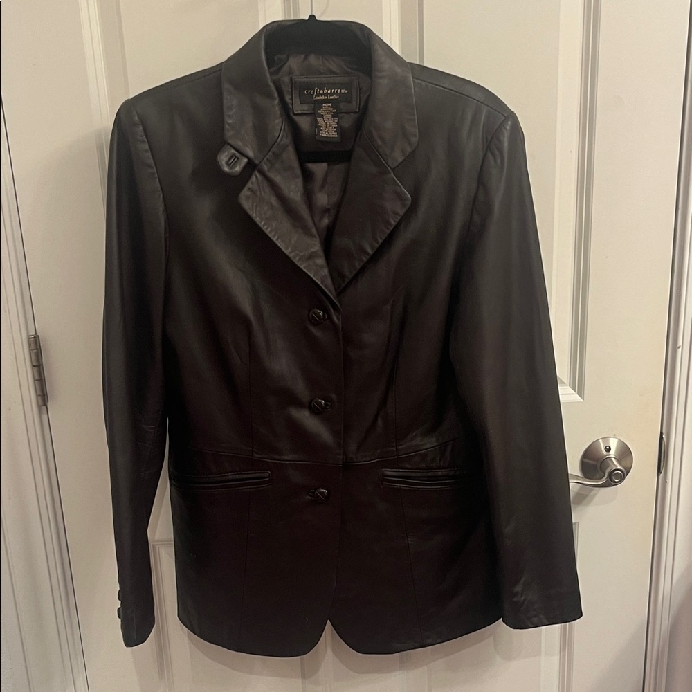 croft & barrow dark brown Lambskin Leather Button-Front Jacket